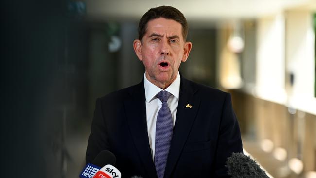 Queensland Treasurer and Minister for Trade and Investment Cameron Dick speaks at a press conference at Parliament House. Mr Dick made a statement on Glencore's announcement about its Mount Isa Copper Operations. Picture: Dan Peled / NCA NewWire