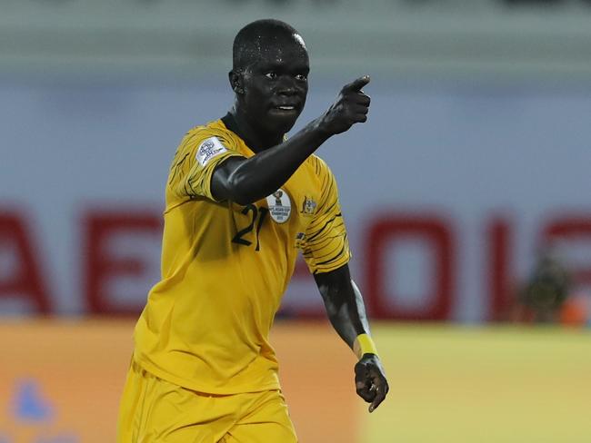 Former Adelaide United winger Awer Mabil has scored two goals for the Socceroos in their Asian Cup campaign. Picture: AP Photo/Hassan Ammar