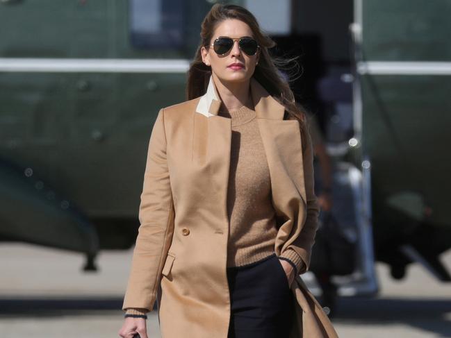 Hope Hicks, former adviser to US President Donald Trump walking to Air Force One to depart Washington in 2020. On Friday she took the stand to testify in Trump’s criminal trial. Picture: Supplied