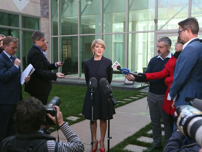 Julie Bishop holding a press conference at Parliament House, Canberra. Picture: Kym Smith