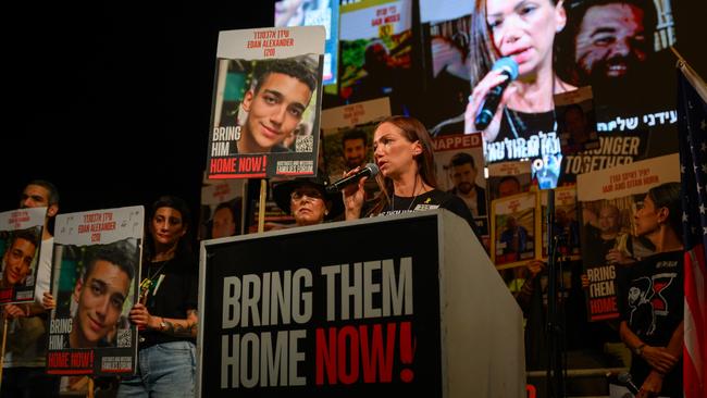 Protesters at a ‘bring them home’ demonstration in Tel Aviv recently. It is rare to see local university students march for the release of the hostages taken by Hamas on October 7. (Photo by Alexi J. Rosenfeld/Getty Images)