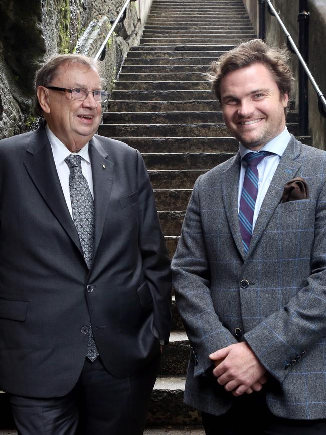 11/10/2017: Harold Mitchell, left, and Chris Raine; CEO of 'Hello Sunday Morning ", a charity for alcoholics. Harold Mitchell is recovered alcoholic and a new patron. Pic by James Croucher