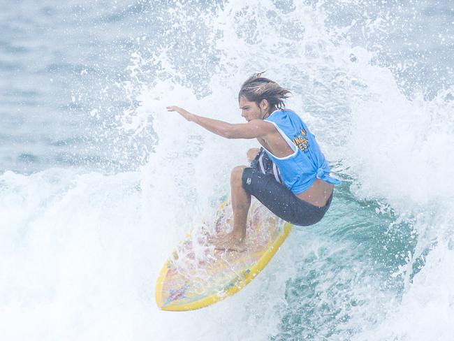 Early Saturday heats of The Burleigh Heads Boardriders Single Fin Festival. Picture: Glenn Campbell