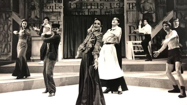 Judy Davis, Wayne Jarratt, Isobel Kirk, Michele Stayner, Les Dayman, Tony Prehn, Colin Friels and Mel Gibson in The Les Darcy Show, 1978. This was a year after Judy graduated from NIDA in 1977. She was also in Henry IV Parts 1 and 2. Her now husband Colin Friels was also in many STCSA shows including Family Lore, Annie Get Your Gun, Macbeth, Henry IV and Cedoona, opposite Mel Gibson. Picture: David Wilson