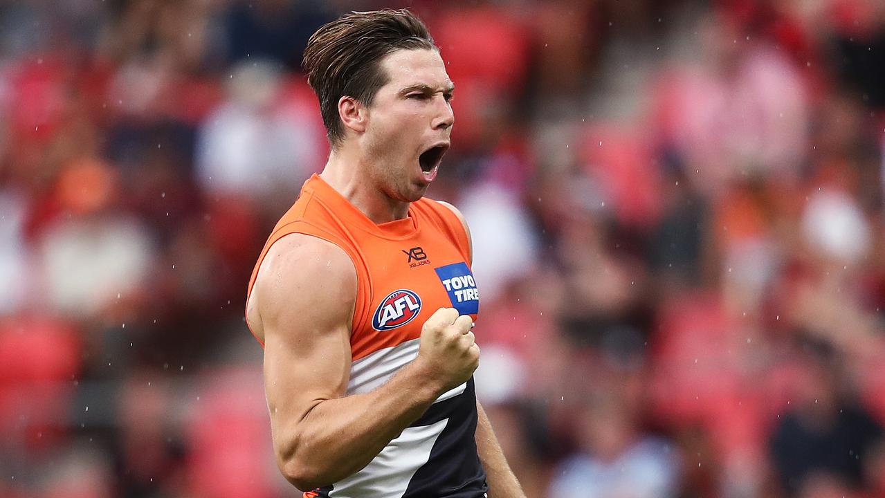 Toby Greene celebrates a goal for the Giants in 2019.