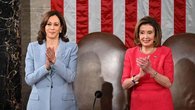 Ms Harris with former US House speaker Nancy Pelosi. Picture: AFP