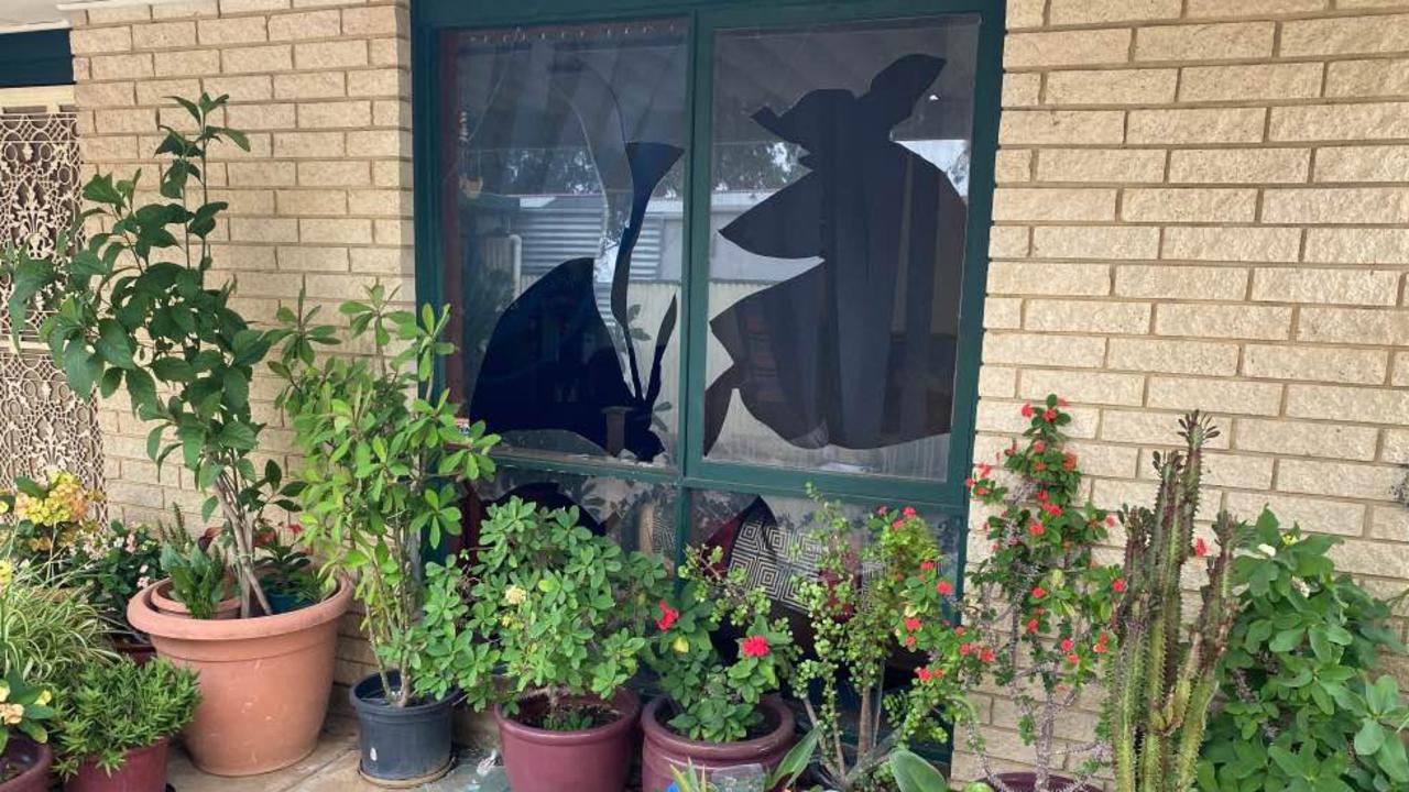 A homemade explosive device was placed at the front of a Parafield Gardens home and exploded overnight. Picture: Patrick James