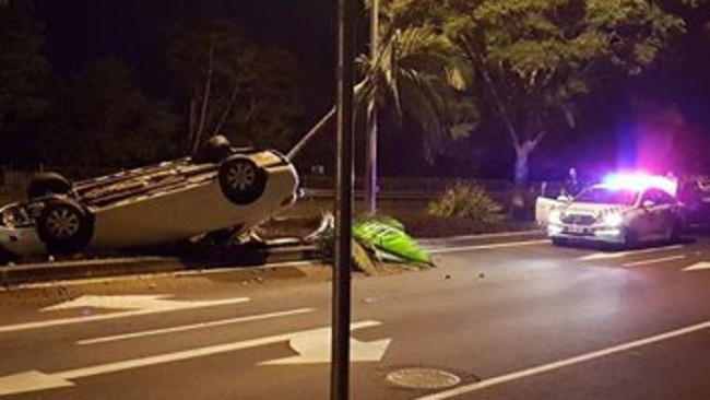 The car overturned on Christine Ave at Varsity Lakes.