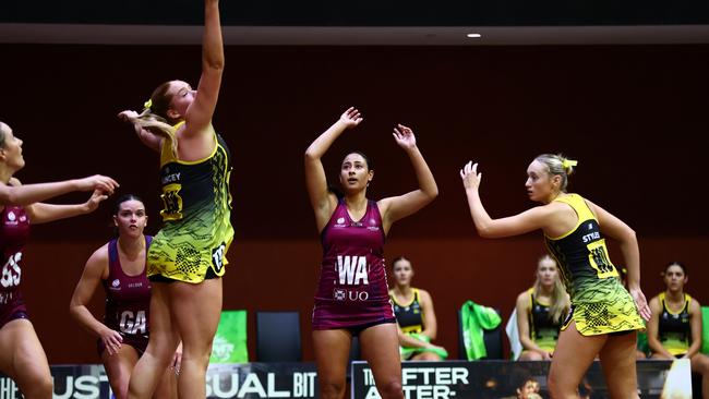 NETBALL AUSTRALIA: Day 1 - U19 Game 1, Western Australia v Queensland. Jubilee Park Stadium, Frankston, Victoria, Australia. Photo: Joanna Margiolis, Netball Australia. Jayden Molo (QLD)