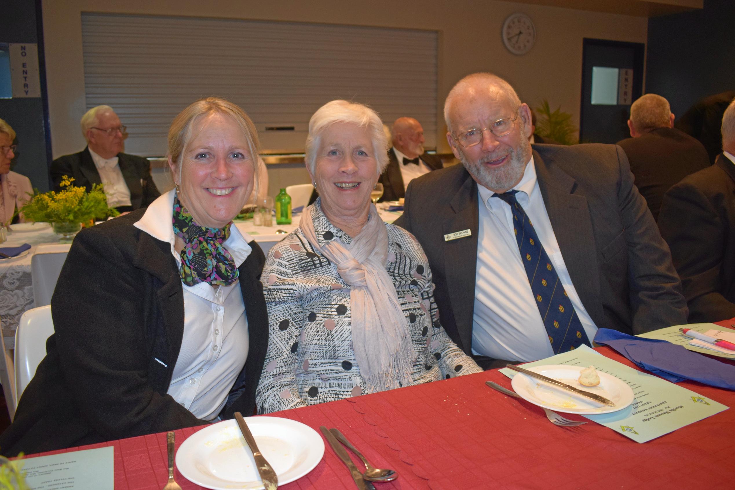 Annette McLean with Diana and Bob Browne at the Murilla Masonic Lodge 100th Birthday banquet. Picture: Kate McCormack