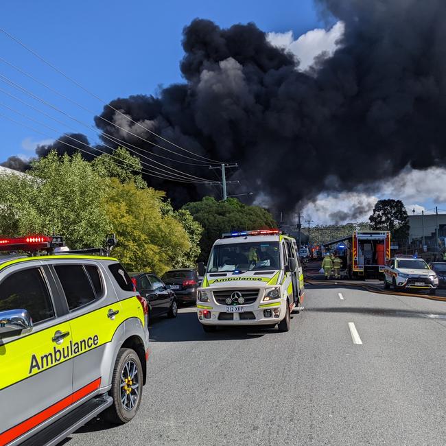 Paramedics on standby at the Molendinar fire. Picture: Queensland Ambulance Service