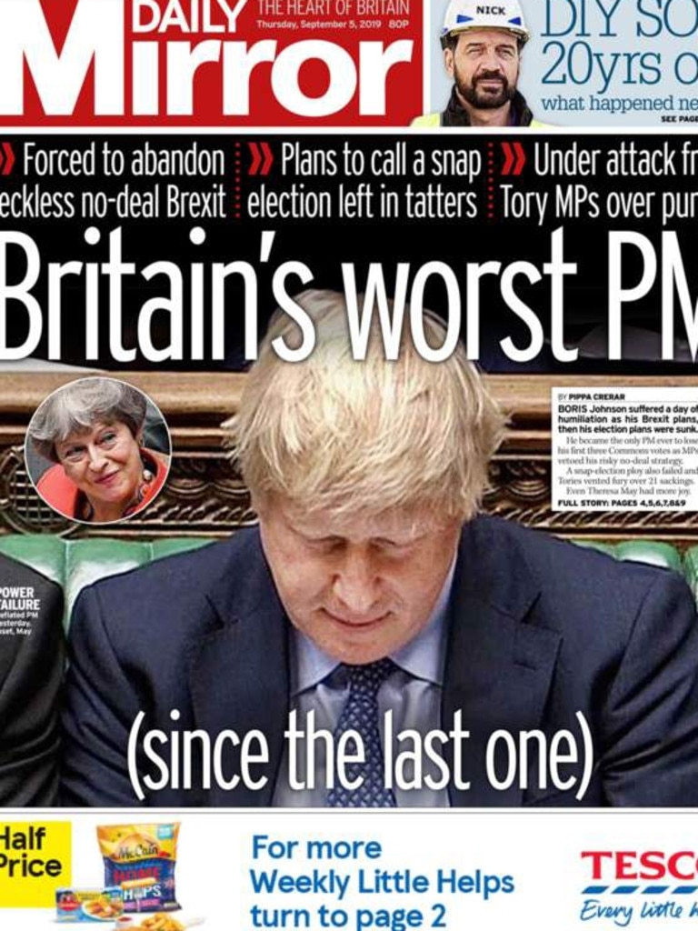 <i>The Daily Mirror</i>’s front page was scathing of the PM.