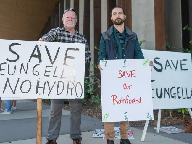 Tony Wall and Doug Cannon protest conference. Picture: Michaela Harlow