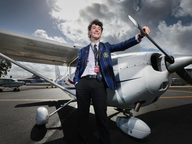 Josh Summers is juggling his VCE exams with training to be a pilot at Moorabbin Airport. Picture: David Caird.