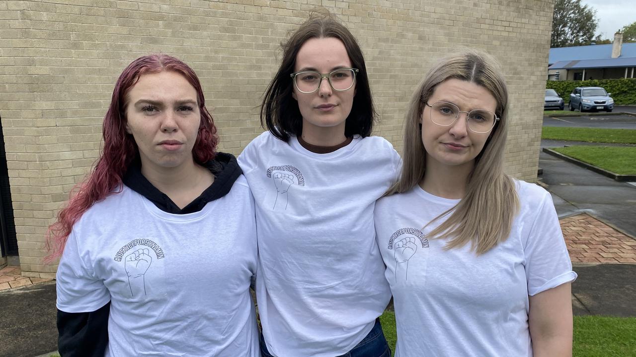 Zoe Widdison, Shenta Bell and Kimmi Smith outside the court. Picture: Jessica Dempster