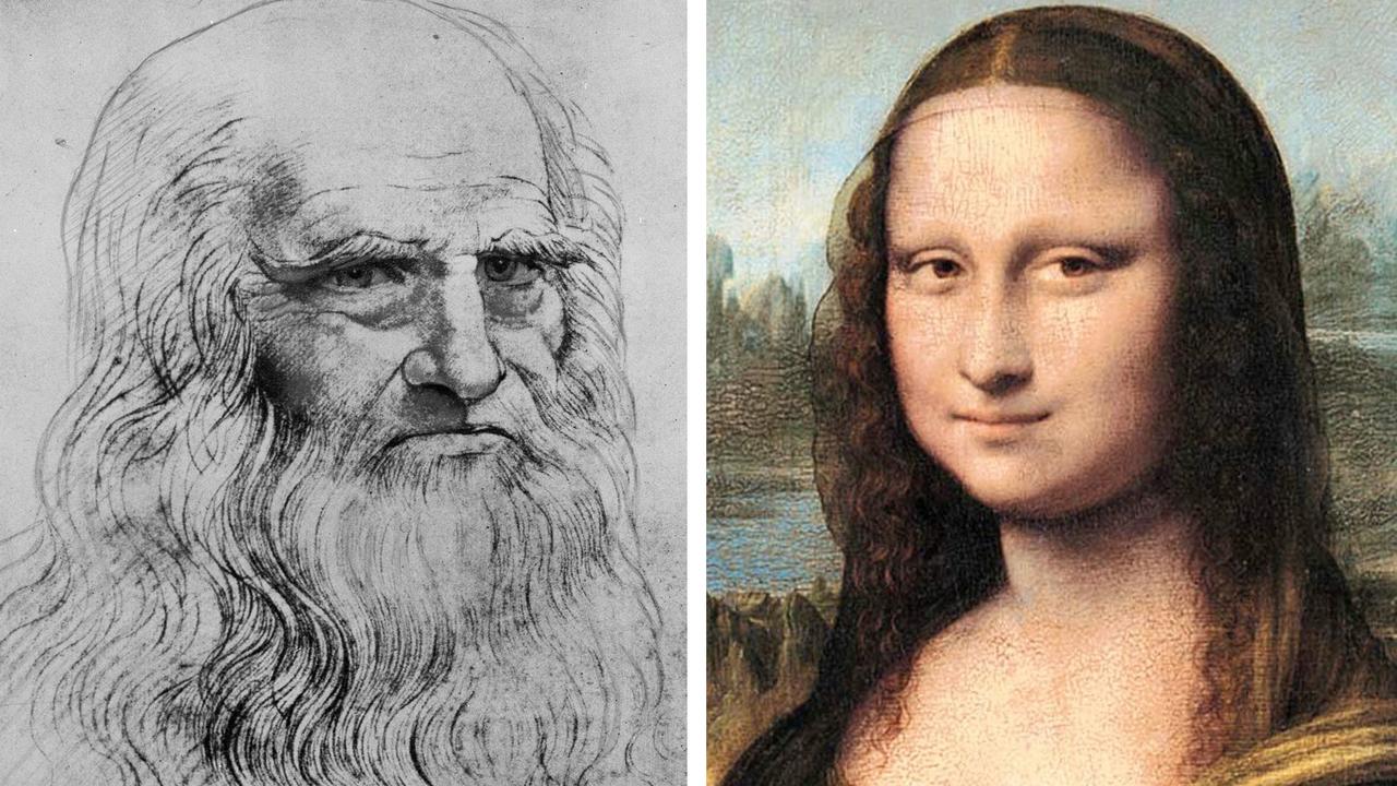 A self portrait of Leonardo da Vinci and his painting the Mona Lisa. Picture: AP