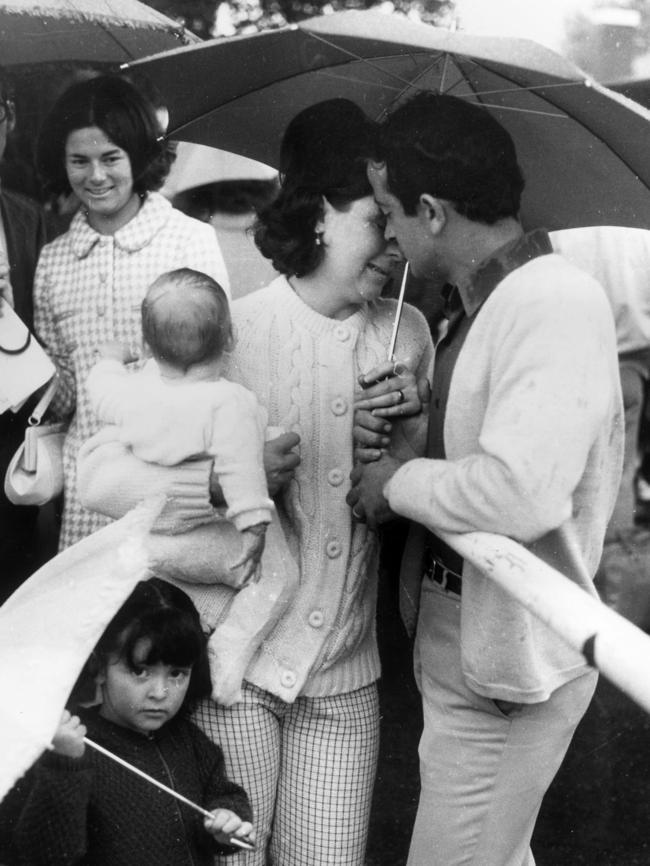 A conscript bids his family a tearful farewell in 1970.