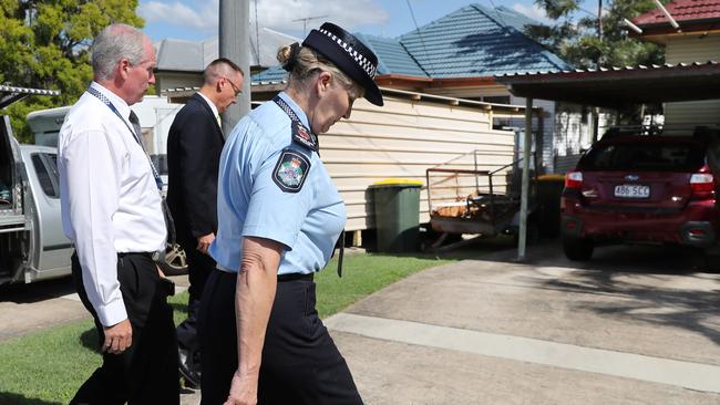 Police commissioner Katarina Carroll arrives at the home of the parents of Hannah Clarke. Picture: Peter Wallis