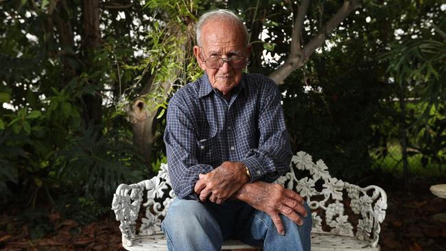 One of the last remaining Rats of Tobruk, Gordon Wallace, at his home in Keperra, Brisbane. Picture: Lyndon Mechielsen