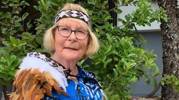 Southport councillor Dawn Crichlow at Waitangi Day after receiving a traditional Maori headband and cloak.