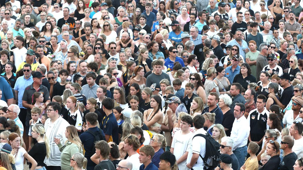 Hundreds of people have gathered at Bribie Island for a vigil to honour 17-year-old shark attack victim Charlize Zmuda. Picture: David Clark