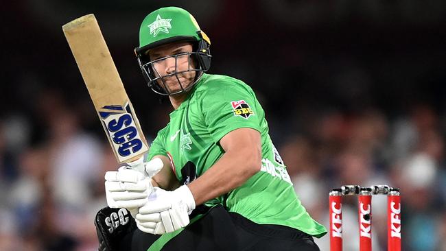 BRISBANE, AUSTRALIA - DECEMBER 27: Nathan Coulter-Nile of the Stars bats during the Men's Big Bash League match between the Brisbane Heat and the Melbourne Stars at The Gabba, on December 27, 2021, in Brisbane, Australia. (Photo by Bradley Kanaris/Getty Images)