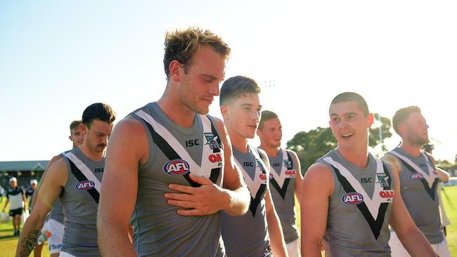 Jack Watts walks off the ground after kicking six goals against Adelaide. Picture: Daniel Kalisz/Getty Images