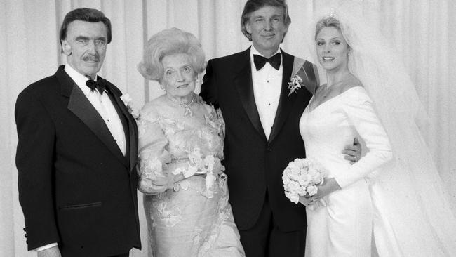 Donald Trump with his parents at his wedding to Marla Maples, his second wife and mother of his daughter Tiffany. Picture: Getty Images