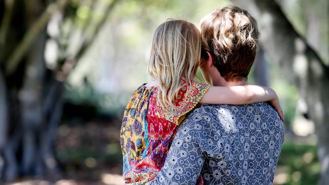 A Queensland mother with her daughter who was sexually assaulted by a nine-year-old boy. Picture: Tara Croser.