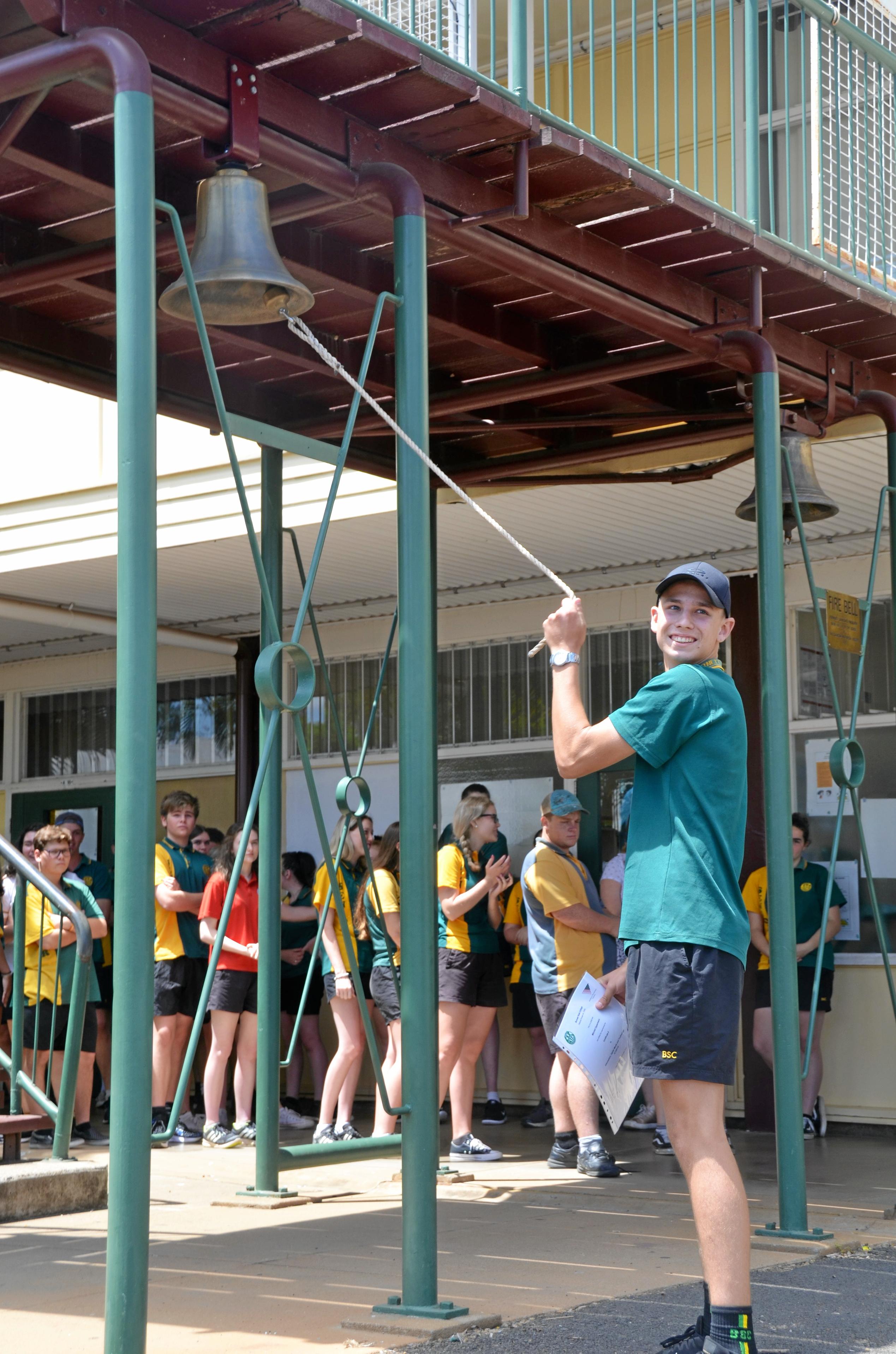 Burnett State College had 39 Year 12 graduates ring the school bell before they walked out the gates as students for the last time. Picture: Felicity Ripper