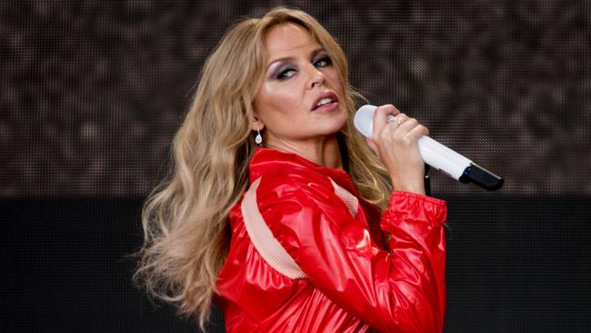 GLASTONBURY, ENGLAND - JUNE 30: Kylie Minogue performs on the Pyramid stage on day five of Glastonbury Festival at Worthy Farm, Pilton on June 30, 2019 in Glastonbury, England. (Photo by Ian Gavan/Getty Images)