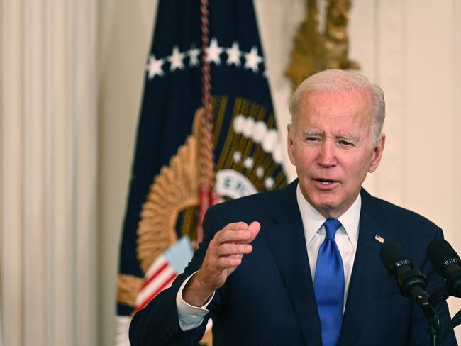 US President Joe Biden speaks about expanding jobs in broadband, construction, and manufacturing, in the East Room of the White House in Washington, DC, on November 2, 2022. (Photo by Jim WATSON / AFP)