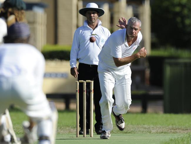 Rory O'Reilly ( camden) bowls. Cobbitty v Camden Grade 5 at 4th ave Macquarie Park. Cricket Grand final weekend. Seddon Oval 1 and 2 Railway Pde Glenfield Macquarie Park, Fourth Avenue,