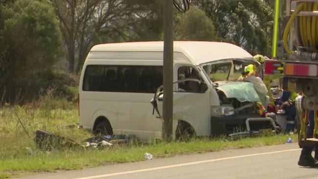 The crumpled wreckage of the minibus. Picture: TNV