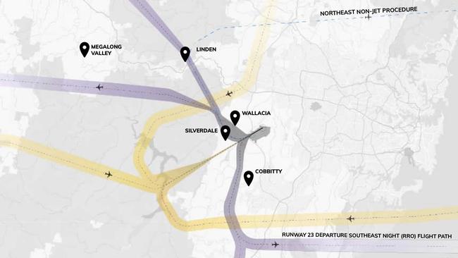 Map of new alternate flight path proposed for jets travelling between 11pm and 5.30am. Picture: Western Sydney Airport