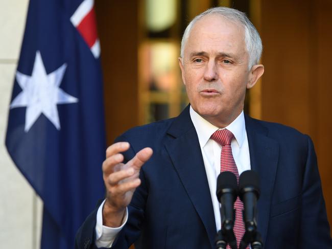 Australian Prime Minister Malcolm Turnbull speaks during a press conference with Minister for Immigration and Border Protection Peter Dutton at Parliament House in Canberra, Thursday, April 20, 2017. Prime Minister Malcolm Turnbull insists citizenship must reflect Australian values as he unveiled tighter requirements for new applicants. (AAP Image/Lukas Coch) NO ARCHIVING