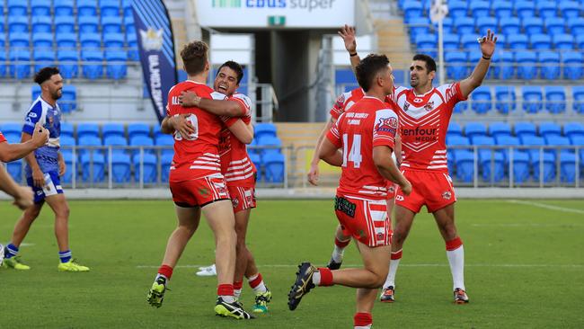 17th October 2020, Currumbin Eagles celebrate winning the Gold Coast Rugby League Reserve Grade Grand Final against the Tugun Seahawks played at CBus Stadium Photo: Scott Powick Newscorp