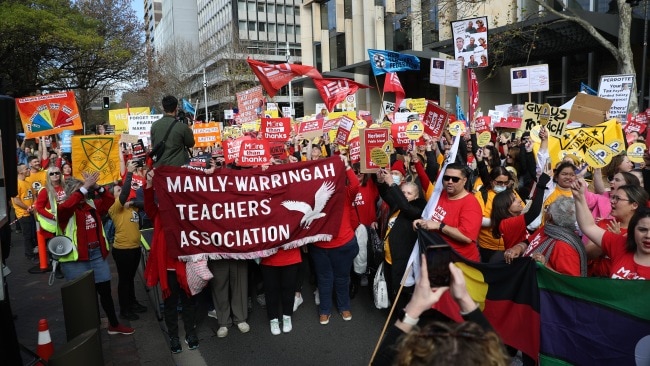 An estimated 85,000 teachers have walked off the job across New South Wales on Thursday protesting the government's proposed pay increase. Picture: John Grainger