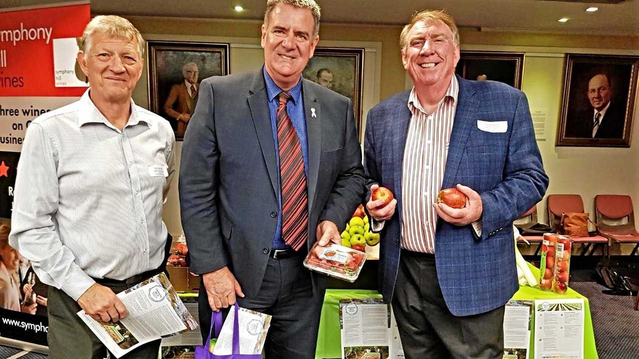 MOMENTUM: Stanthorpe Community Reference Panel treasurer Steve Tremellen, Minister for Agriculture Mark Furner and Chair of the Emu Swamp Dam Sub-Committee for the Chamber of Commerce, Stephen Tancred. Picture: Contributed