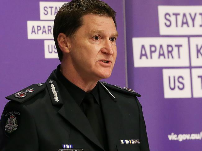 Victoria Chief Police Commissioner Shane Patton says Melburnians now risk fines of up to $4957 for unlawful gatherings. Picture: Ian Currie/NCA NewsWire