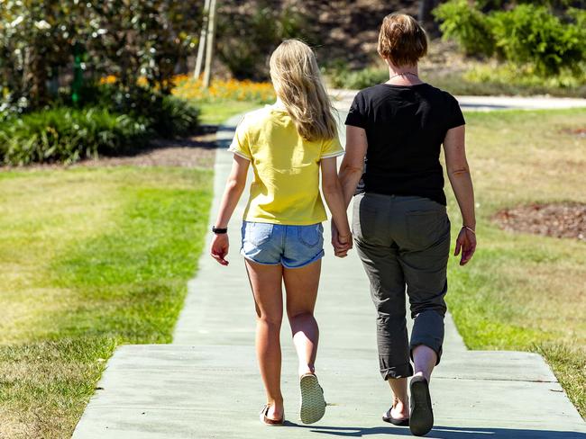 Generic photograph of mother and daughter in Brisbane park for story on free online chat website 'Omegle', Sunday, November 10, 2019 (AAP Image/Richard Walker)