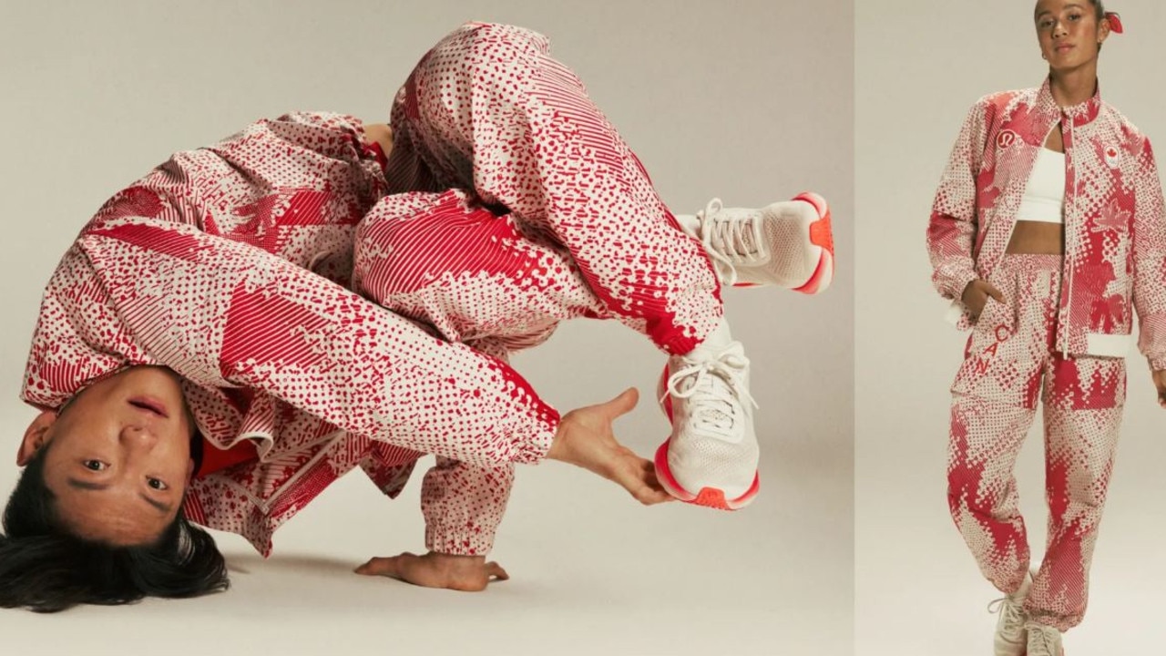 Athletes Philip Kim and Leylah Fernandez wear the Team Canada x lululemon kit. Picture: lululemon