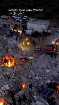 Drone footage shows nighttime rescue efforts in Syria's Idlib