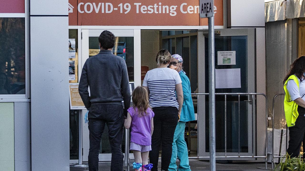 People line up for Covid testing at the Gold Coast University Hospital.