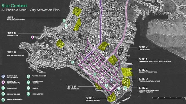 Layout of potential sites for a Darwin City Stadium.