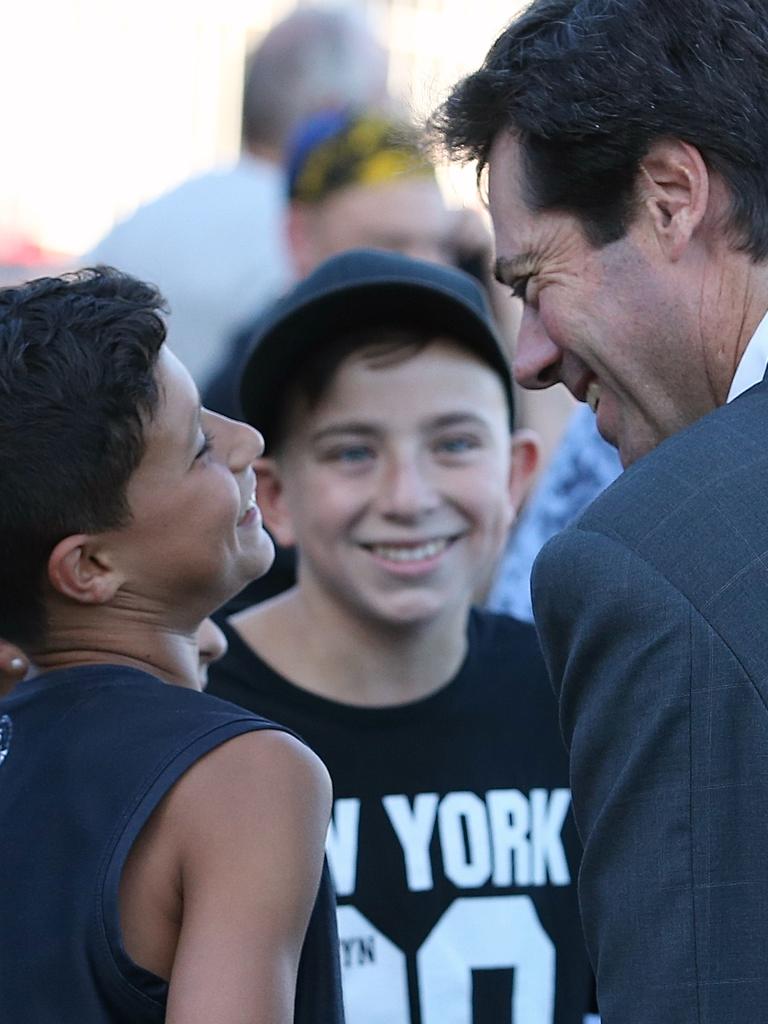 Gillon McLachlan chats to fans at a sellout maiden AFLW match.
