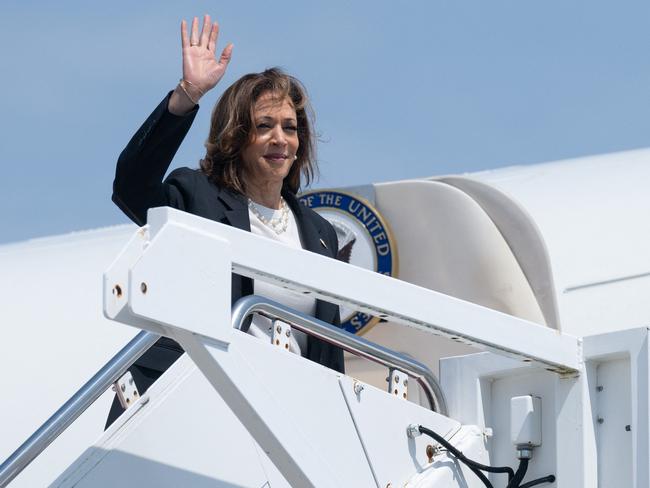 US Vice President Kamala Harris boards Air Force Two as she prepares to depart from Joint Base Andrews in Maryland, August 28, 2024, as she travels to Savannah, Georgia for a 2-day campaign bus tour. (Photo by SAUL LOEB / POOL / AFP)