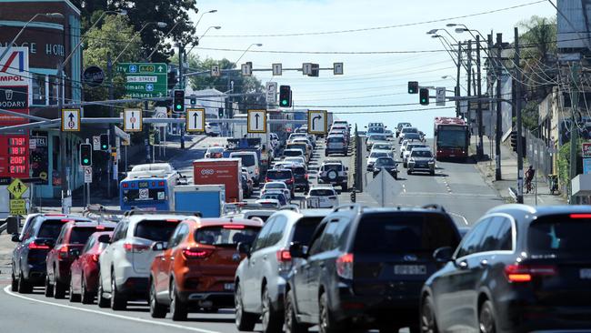 Commuter traffic coming off the Iron Cove Bridge. Picture: Richard Dobson