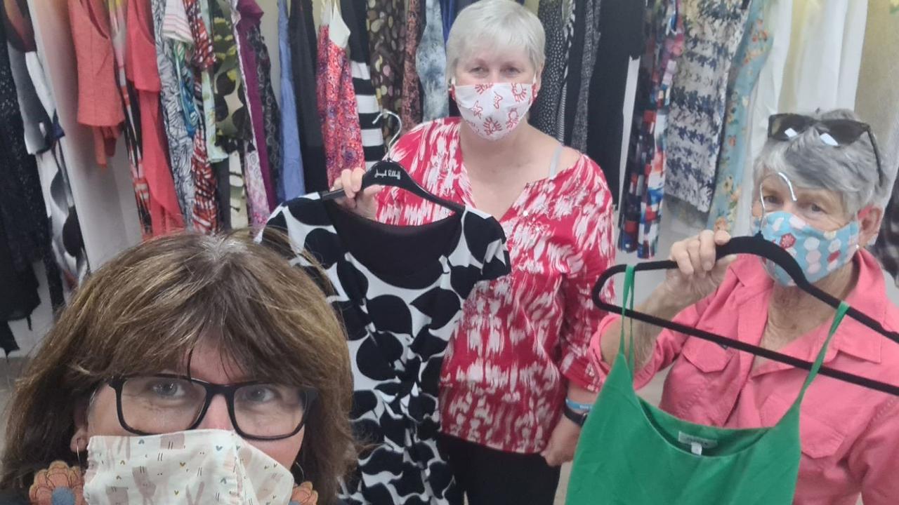 HOPE ON A HANGER: Regional Queensland's only cancer wellness centre, Hope Horizons saw the opportunity to start a social enterprise to help with funding and on Tuesday, April 6 the charity launched their first pop up op shop at High St Plaza. Hope on a Hanger volunteer Store Manager Steffi Jachmann (left) with volunteers Wendy Chandler (centre) and Ros Geddes. Picture: Contributed