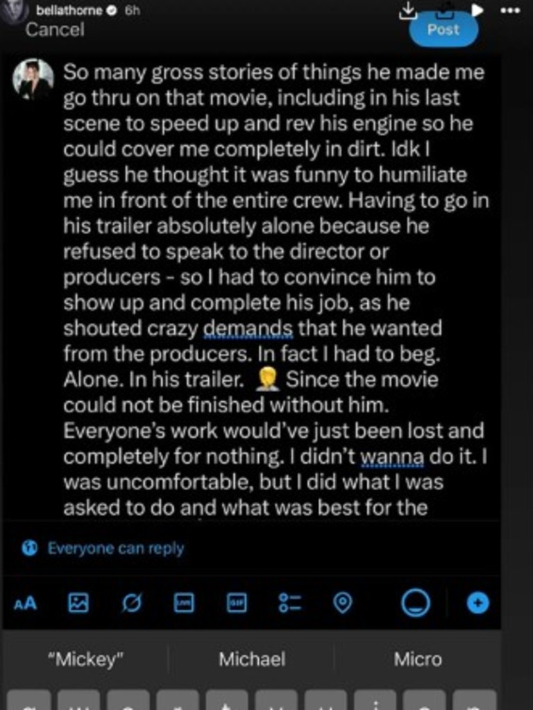She wrote that she had ‘so many gross stories’ about him.